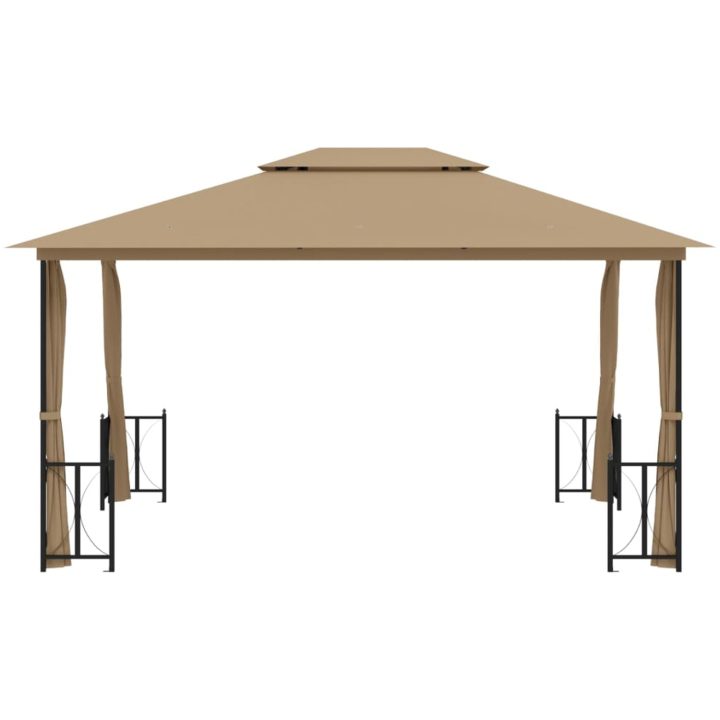 Paviljong med draperier och dubbelt tak taupe vidaXL 3 x 4 m – bild 3