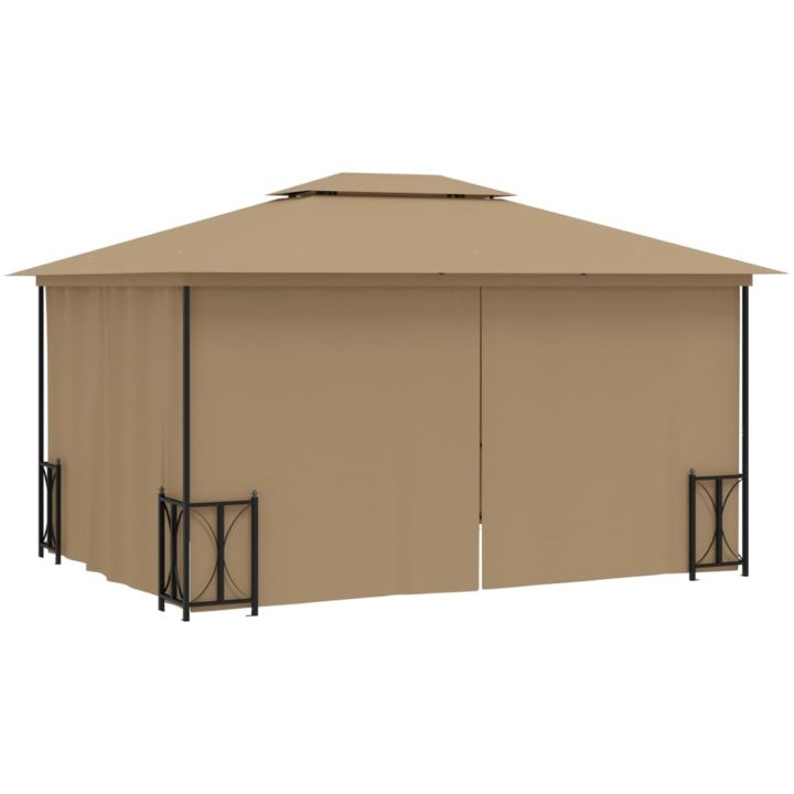 Paviljong med draperier och dubbelt tak taupe vidaXL 3 x 4 m – bild 4