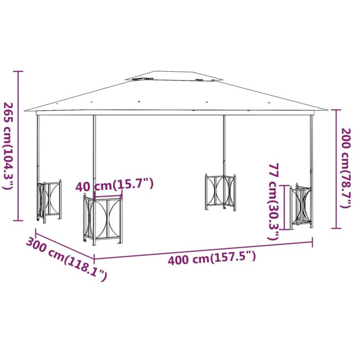 Paviljong med draperier och dubbelt tak taupe vidaXL 3 x 4 m – bild 6