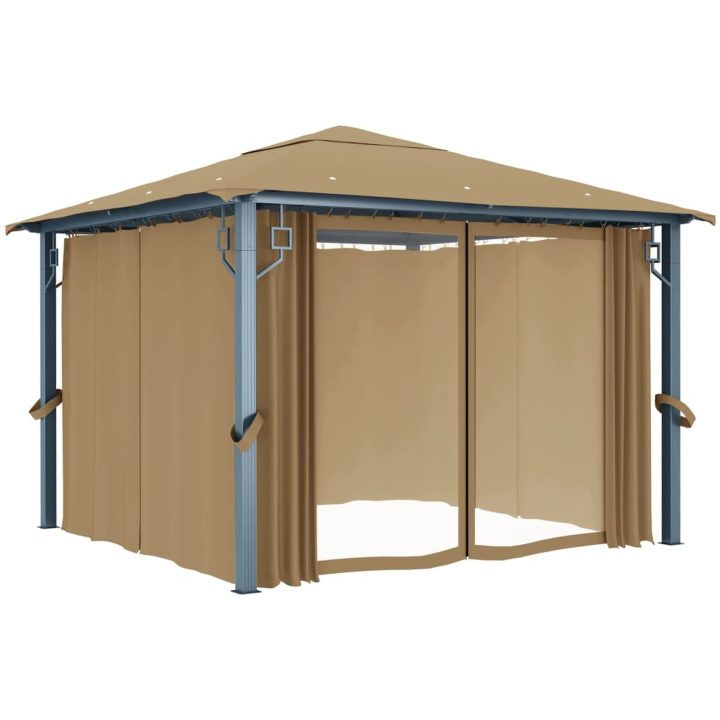 Paviljong med draperier taupe aluminium vidaXL 300 x 300 cm – bild 2