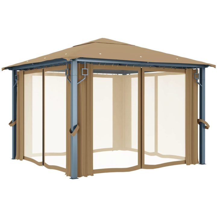 Paviljong med draperier taupe aluminium vidaXL 300 x 300 cm – bild 3