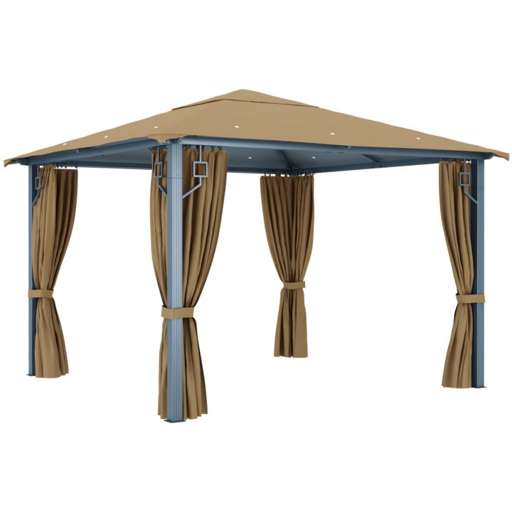 Paviljong med draperier taupe aluminium vidaXL 300 x 300 cm – bild 4