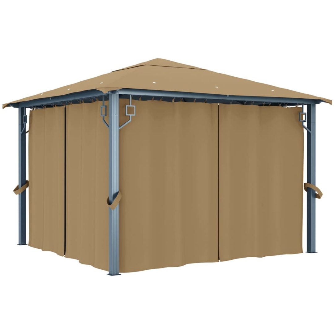 Paviljong med draperier taupe aluminium vidaXL 300 x 300 cm