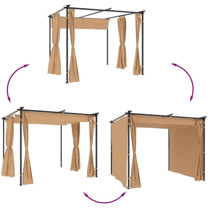 Paviljong med draperier taupe stål vidaXL 3 x 3 m – bild 7