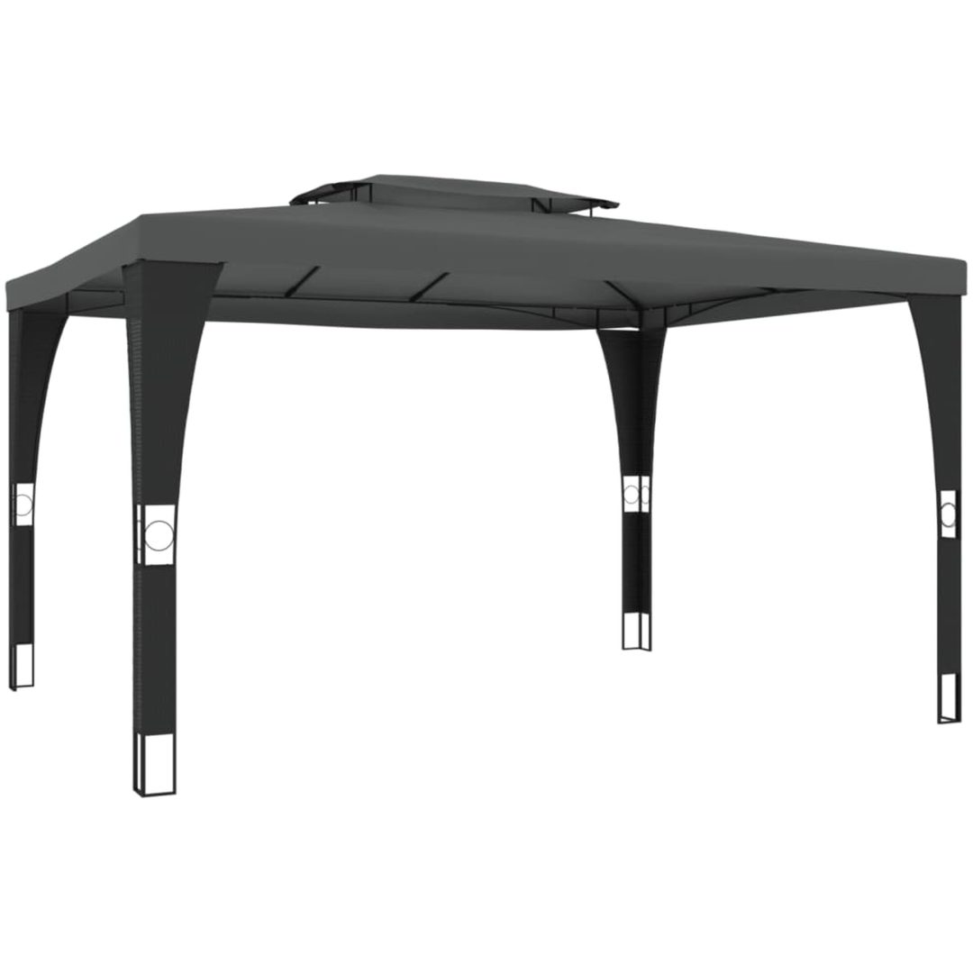 Paviljong med dubbelt tak antracit stål vidaXL 3.98 x 2.98 m – bild 2