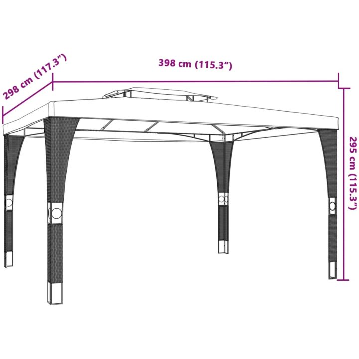 Paviljong med dubbelt tak antracit stål vidaXL 3.98 x 2.98 m – bild 8