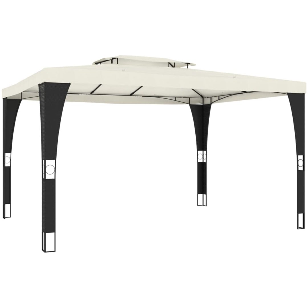 Paviljong med dubbelt tak gräddvit stål vidaXL 3.98 x 2.98 m – bild 2