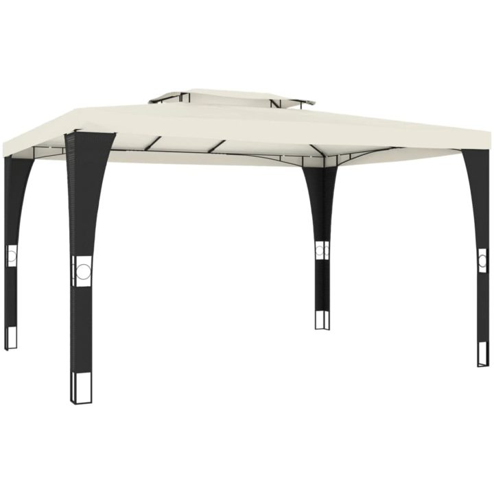 Paviljong med dubbelt tak gräddvit stål vidaXL 3.98 x 2.98 m – bild 5
