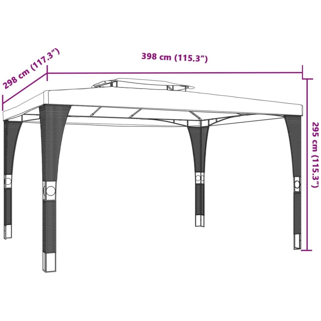 Paviljong med dubbelt tak gräddvit stål vidaXL 3.98 x 2.98 m – bild 8