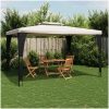 Paviljong med dubbelt tak gräddvit stål vidaXL 3.98 x 2.98 m – miniatyr 1