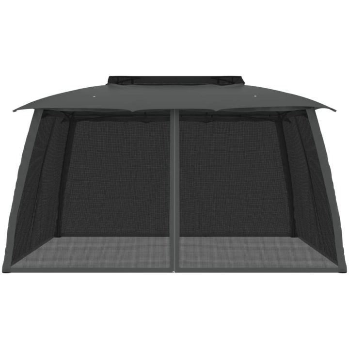 Paviljong med dubbelt tak & nätväggar antracit stål vidaXL 3.93 x 2.93 m – bild 3