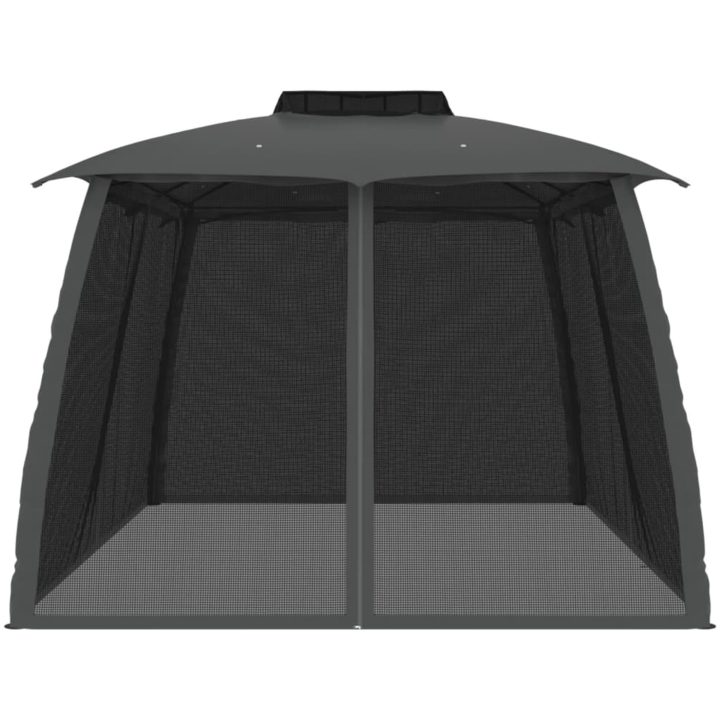 Paviljong med dubbelt tak & nätväggar antracit stål vidaXL 3.93 x 2.93 m – bild 4