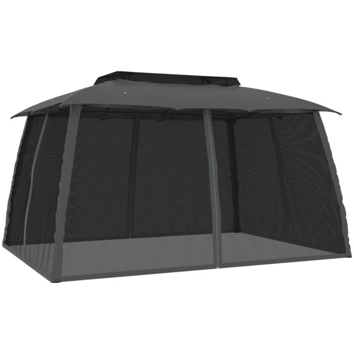 Paviljong med dubbelt tak & nätväggar antracit stål vidaXL 3.93 x 2.93 m – bild 5