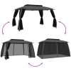Paviljong med dubbelt tak & nätväggar antracit stål vidaXL 3.93 x 2.93 m – miniatyr 6