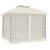 Paviljong med dubbelt tak & nätväggar gräddvit 2,94x2,94 m stål vidaXL – miniatyr 2