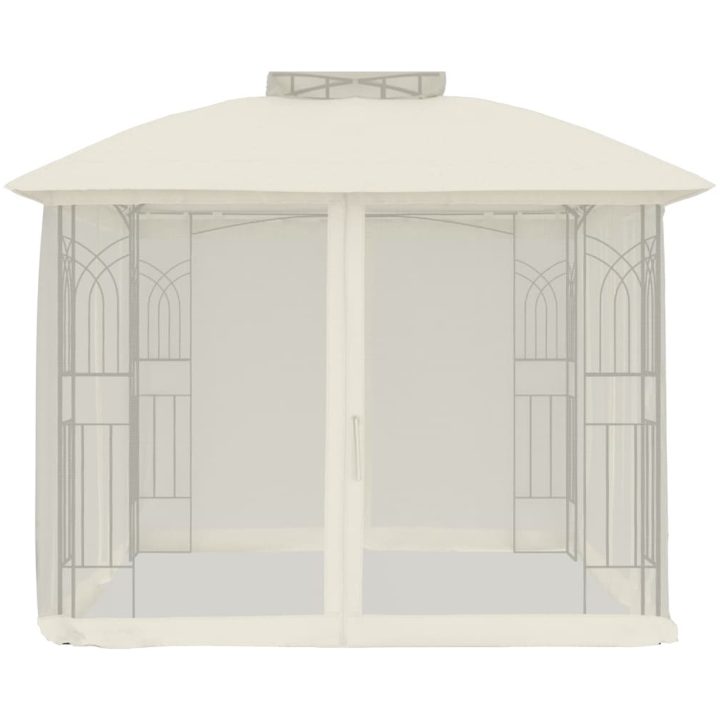 Paviljong med dubbelt tak & nätväggar gräddvit 2,94x2,94 m stål vidaXL – bild 3