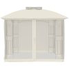 Paviljong med dubbelt tak & nätväggar gräddvit 2,94x2,94 m stål vidaXL – miniatyr 4
