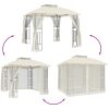 Paviljong med dubbelt tak & nätväggar gräddvit 2,94x2,94 m stål vidaXL – miniatyr 6