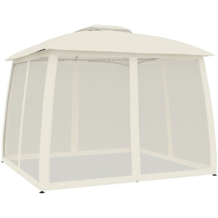 Paviljong med dubbelt tak & nätväggar gräddvit stål vidaXL 2.93 x 2.93 m – bild 2
