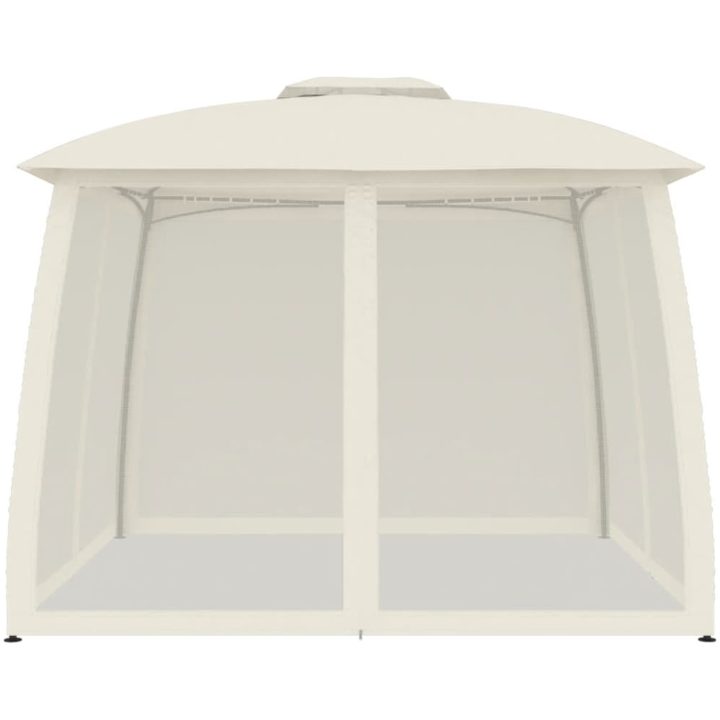 Paviljong med dubbelt tak & nätväggar gräddvit stål vidaXL 2.93 x 2.93 m – bild 3