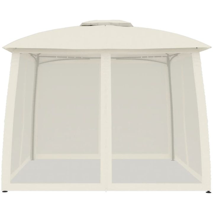 Paviljong med dubbelt tak & nätväggar gräddvit stål vidaXL 2.93 x 2.93 m – bild 4