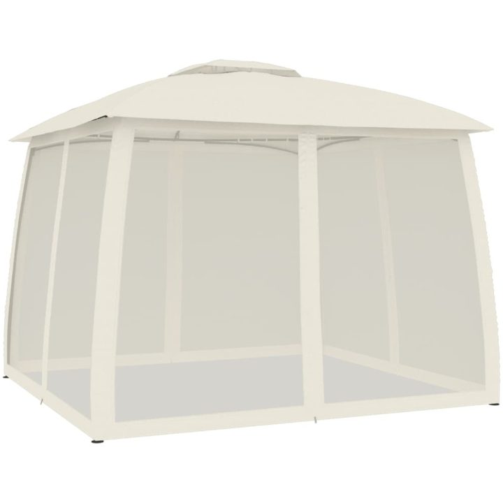 Paviljong med dubbelt tak & nätväggar gräddvit stål vidaXL 2.93 x 2.93 m – bild 5