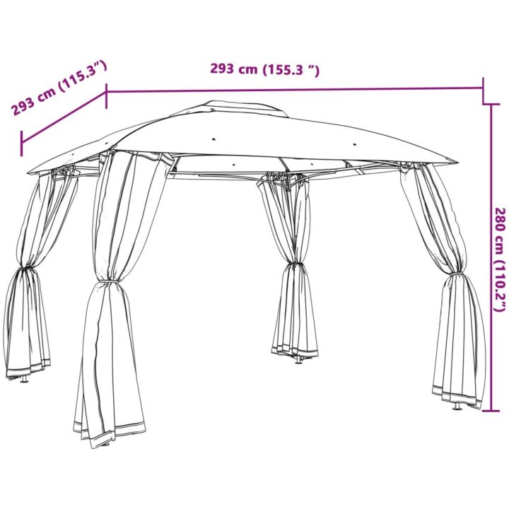 Paviljong med dubbelt tak & nätväggar gräddvit stål vidaXL 2.93 x 2.93 m – bild 9