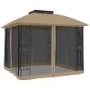 Paviljong med dubbelt tak & nätväggar taupe 2,94x2,94 m stål vidaXL – miniatyr 2