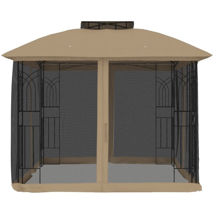 Paviljong med dubbelt tak & nätväggar taupe 2,94x2,94 m stål vidaXL – bild 3
