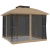 Paviljong med dubbelt tak & nätväggar taupe 2,94x2,94 m stål vidaXL – miniatyr 5