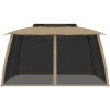 Paviljong med dubbelt tak & nätväggar taupe stål vidaXL 3.93 x 2.93 m – miniatyr 3