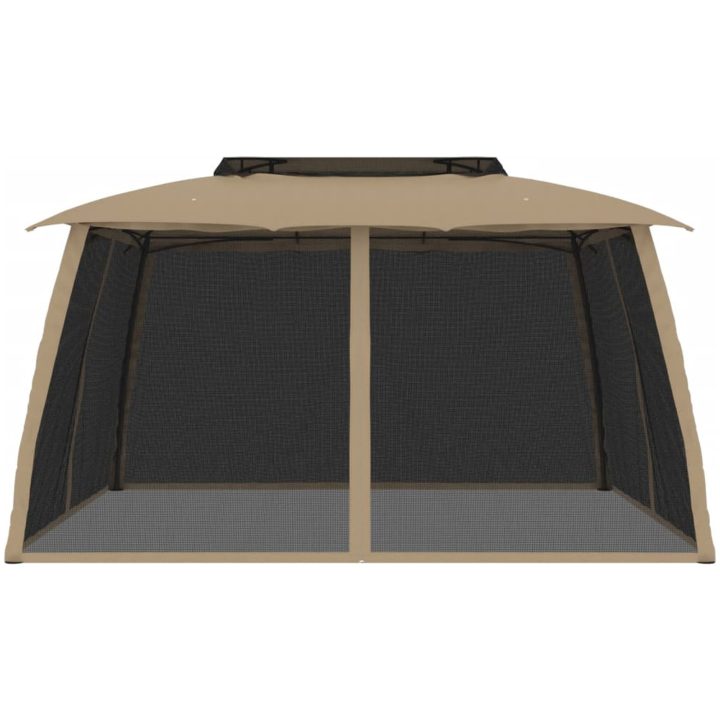 Paviljong med dubbelt tak & nätväggar taupe stål vidaXL 3.93 x 2.93 m – bild 3