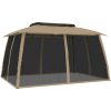 Paviljong med dubbelt tak & nätväggar taupe stål vidaXL 3.93 x 2.93 m – miniatyr 5