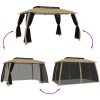 Paviljong med dubbelt tak & nätväggar taupe stål vidaXL 3.93 x 2.93 m – miniatyr 6