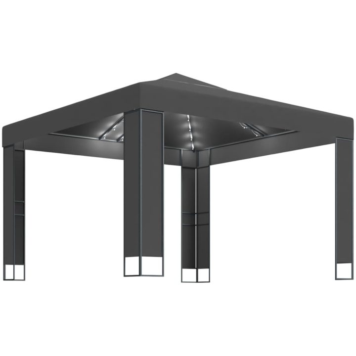 Paviljong med dubbeltak och ljusslinga LED 3x3 m antracit vidaXL – bild 2