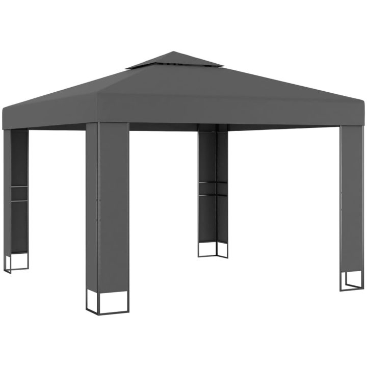 Paviljong med dubbeltak och ljusslinga LED 3x3 m antracit vidaXL – bild 3