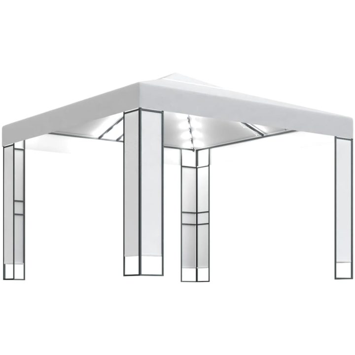 Paviljong med dubbeltak och ljusslinga LED 3x3 m vit vidaXL – bild 2