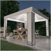 Paviljong med dubbeltak och ljusslinga LED 3x3 m vit vidaXL