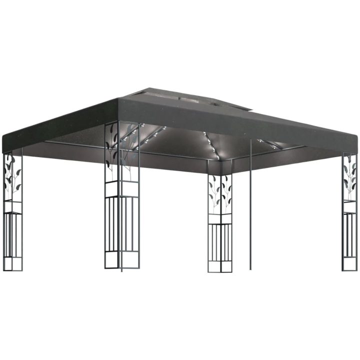 Paviljong med dubbeltak och ljusslinga LED 3x4 m antracit vidaXL – bild 2