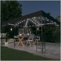 Paviljong med dubbeltak och ljusslinga LED 3x4 m antracit vidaXL