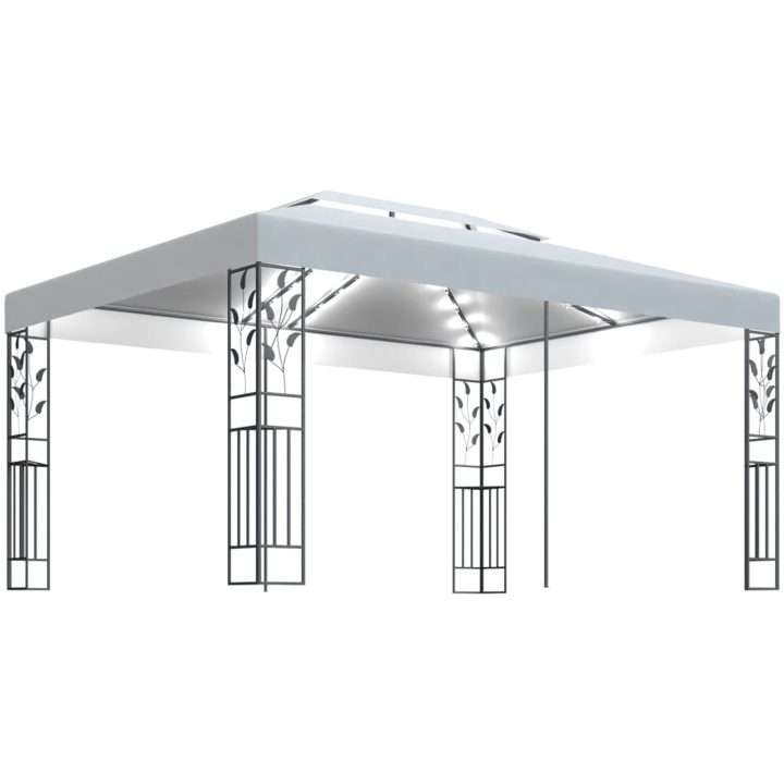 Paviljong med dubbeltak och ljusslinga LED 3x4 m vit vidaXL – bild 2