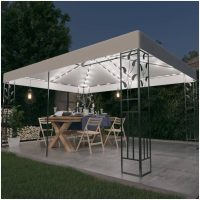 Paviljong med dubbeltak och ljusslinga LED 3x4 m vit vidaXL