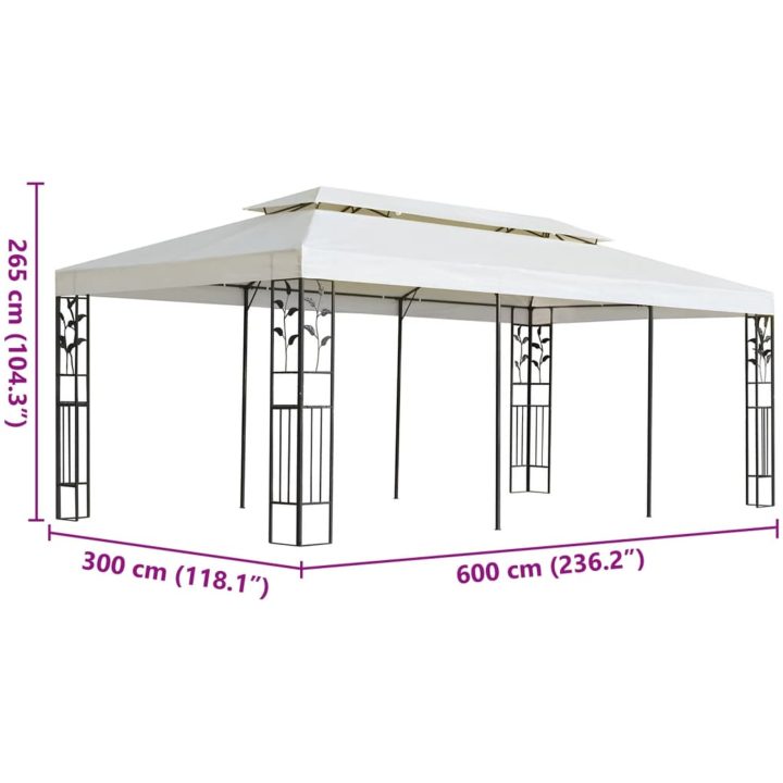 Paviljong med dubbeltak vit 6x3 m stål vidaXL – bild 6