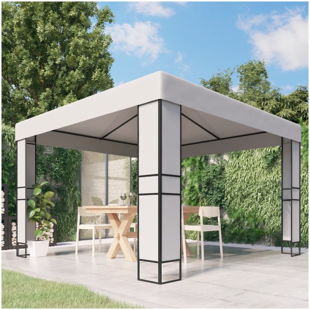 Paviljong med dubbeltak vit vidaXL 3 x 3 m