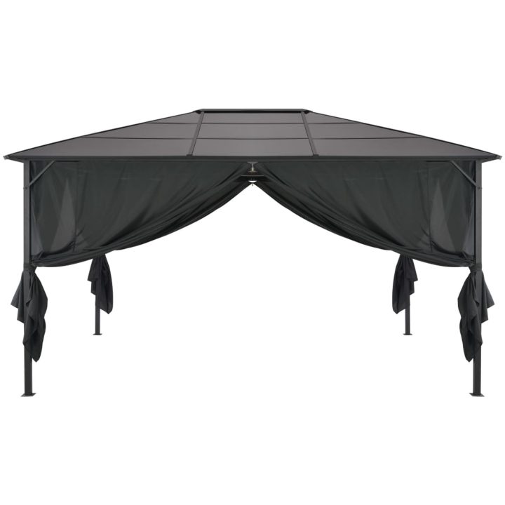 Paviljong med gardin aluminium 4x3x2,6 m svart vidaXL 4 x 3 m – bild 2