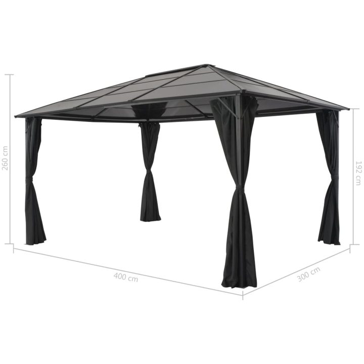 Paviljong med gardin aluminium 4x3x2,6 m svart vidaXL 4 x 3 m – bild 7