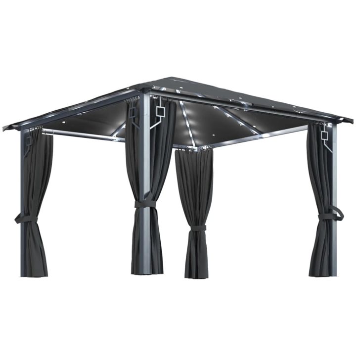 Paviljong med gardin & ljusslinga LED antracit aluminium vidaXL 300 x 300 cm – bild 2
