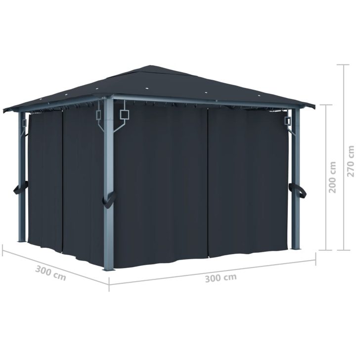 Paviljong med gardin & ljusslinga LED antracit aluminium vidaXL 300 x 300 cm – bild 12