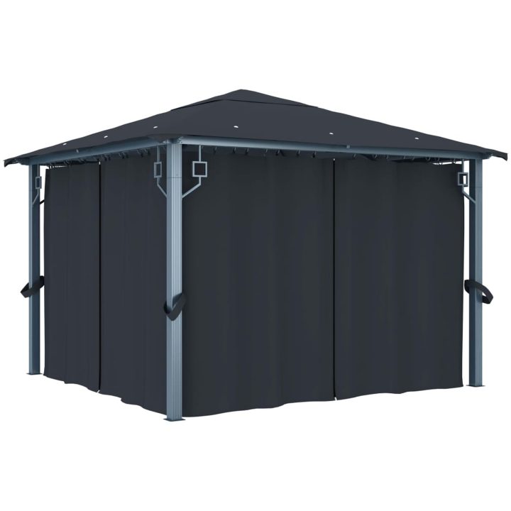 Paviljong med gardin & ljusslinga LED antracit aluminium vidaXL 300 x 300 cm – bild 4