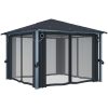 Paviljong med gardin & ljusslinga LED antracit aluminium vidaXL 300 x 300 cm – miniatyr 6